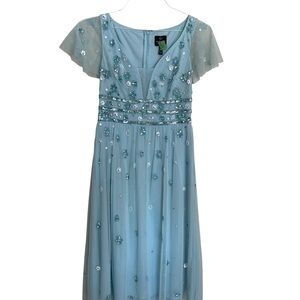 Adrianna Papell Light Blue Floral Embellished Dress